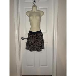 Leopard Print Mini Skirt Elastic Waist Black Trim Flared Size S Actua Clothing